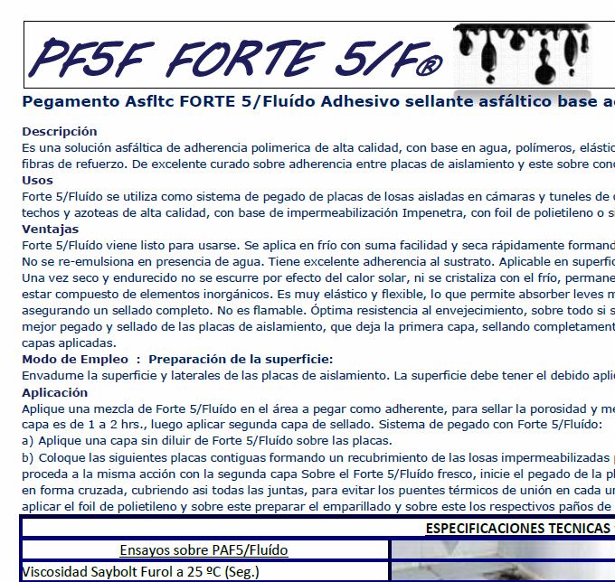 PEGAMENTO ASFLTC FORTE 5 FLUIDO - HOJA TECNICA