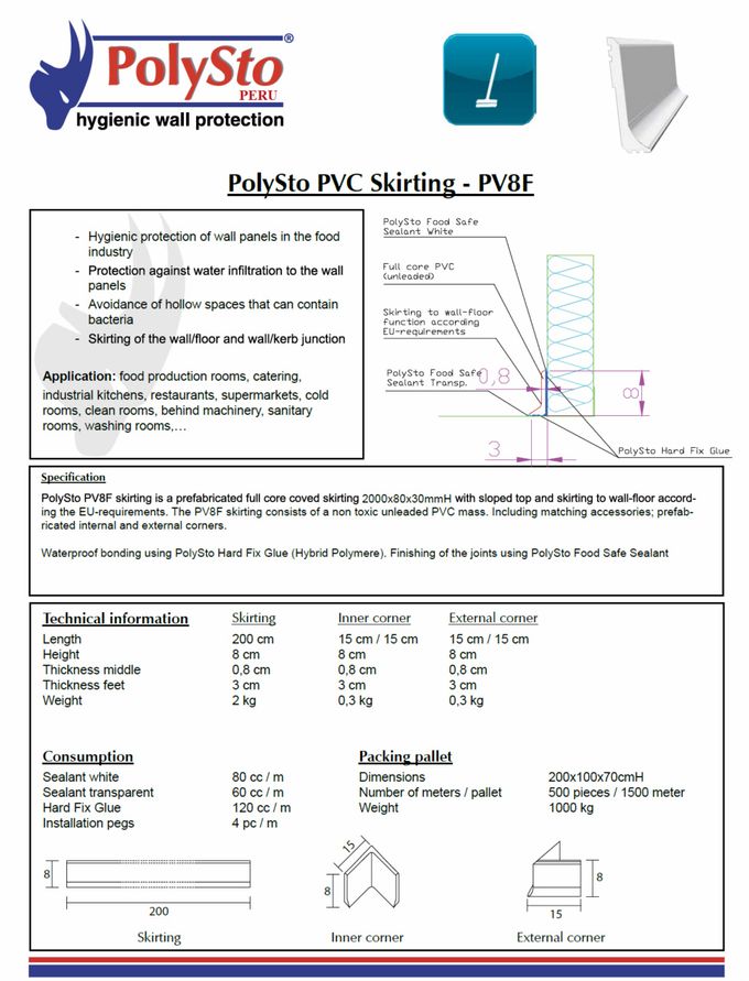 ZOCALO PVC DURO MODELO PV8F DE 8 CMS DE ALTO H.