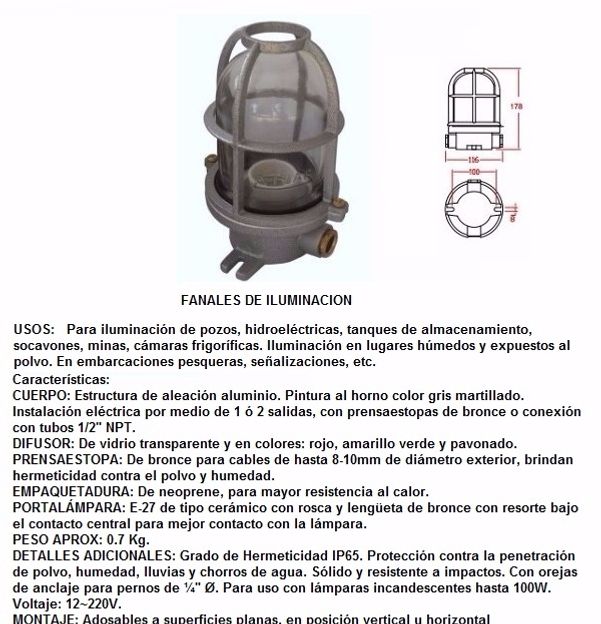 FANALES DE ILUMINACION INTERIOR DE CAMARAS DE FRIO NAC
