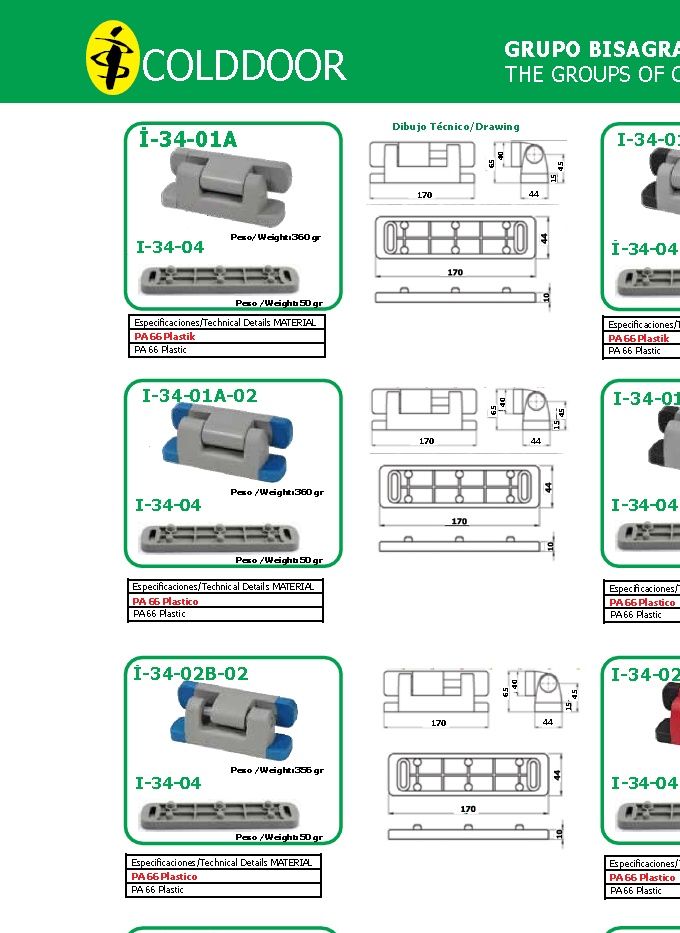 BISAGRAS DE COMPOSITE MULTI-DIRECCIONAL 
PARA PUERTAS ABATIR O PIVOTANTE