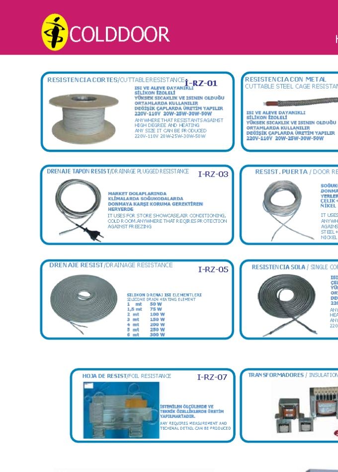 RESISTENCIAS PARA HOJAS DE PUERTAS DE BAJA TEMPERATURA